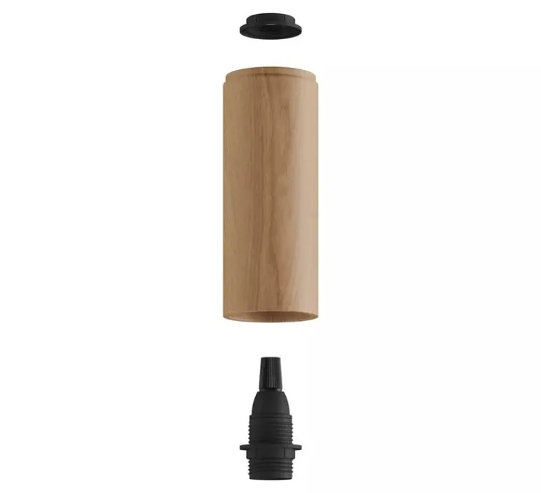 Accessoires*Creative Cables Abat-jour seul, Tub-E14 avec douille à double bague, bois, L6cm, H15,3cm - bois clair