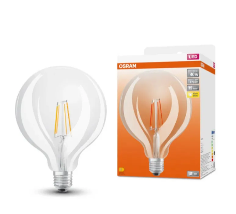 Ampoule*Osram Ampoule, E27, filament, Globe, LED, 4W, 2700K, 470lm, Ø12,5cm, H17,8cm - transparent