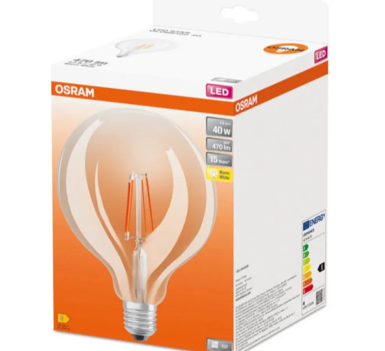 Ampoule*Osram Ampoule, E27, filament, Globe, LED, 4W, 2700K, 470lm, Ø12,5cm, H17,8cm - transparent
