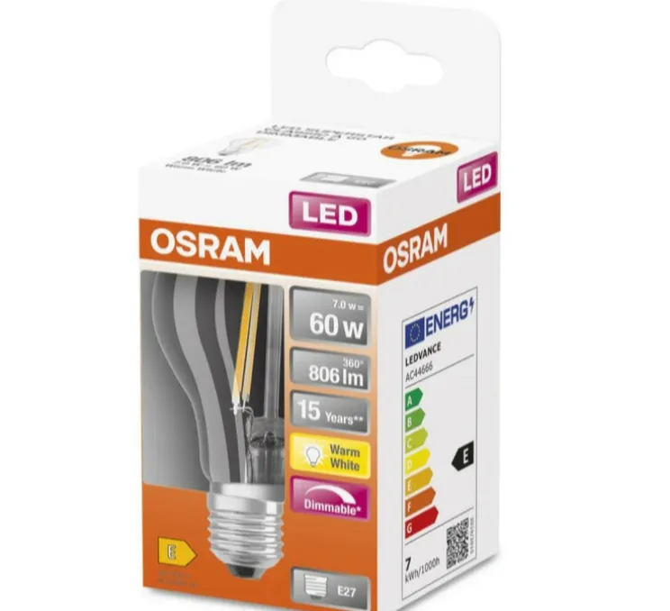 Ampoule, E27, filament, LED, 7W, 2700K, 806lm, dimmable, Ø6cm, H10,6cm - Osram