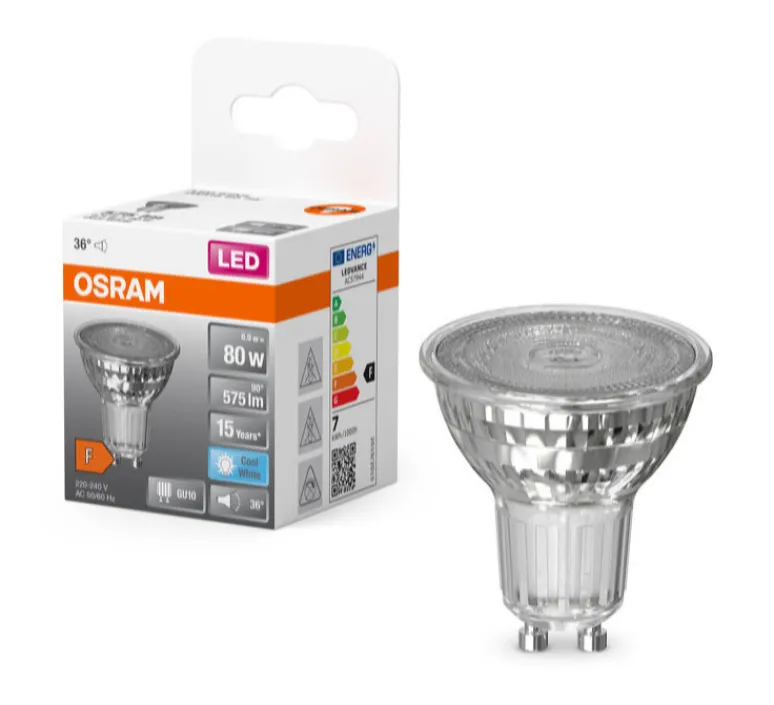 Ampoule*Osram Ampoule, GU10, PAR16 36°, , LED, 6,1W, 4000K, 575lm, Ø5cm, H5,2cm - transparent