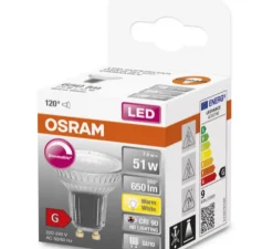 Ampoule, GU10, PAR16 120°, transparent, LED, 6,9W, 2700K, 650lm, dimmable, Ø5cm, H5,2cm - Osram
