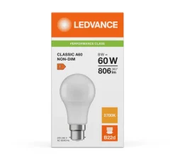 Ampoule LED, B22, Classic A 60 P, dépolie, 2700K, 806 lm, Ø6cm, H10,5cm -Ledvance