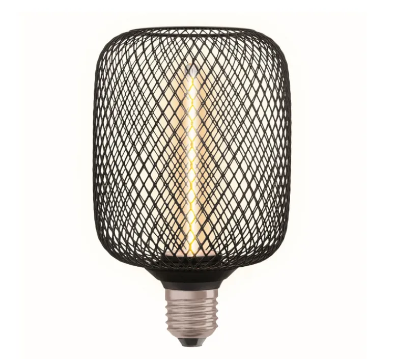 Ampoule*Osram Ampoule LED, E27, Decor cage métal carré, , 1800K, 150 lm, Ø10cm, H16,2cm - noir