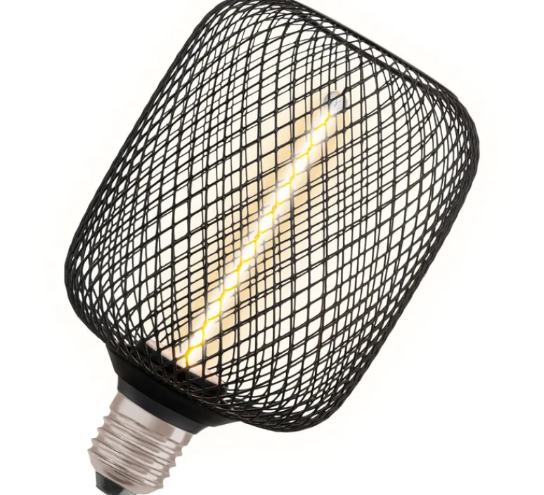 Ampoule*Osram Ampoule LED, E27, Decor cage métal carré, , 1800K, 150 lm, Ø10cm, H16,2cm - noir