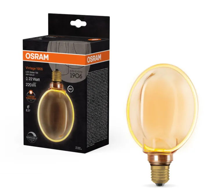 Ampoule LED, E27, Edition 1906 Globe 130, or, dim, 1800K, 220 lm, Ø13cm, H17,1cm - Osram