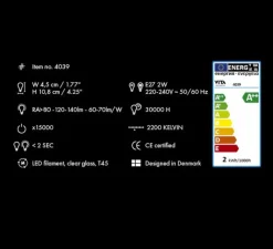 Ampoule*Umage Ampoule LED, E27, IDEA 2W, 2200K, 120-140Lm, Ø45mm, H10,8cm, - Vita Copenhagen - transparent