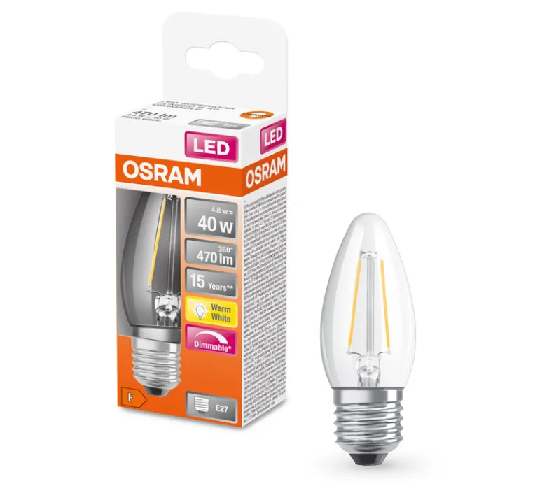Ampoule*Osram Ampoule LED, E27, Superstar Classic B 40 , , dim, 2700K, 470 lm, Ø3,5cm, H9,7cm - Transparent