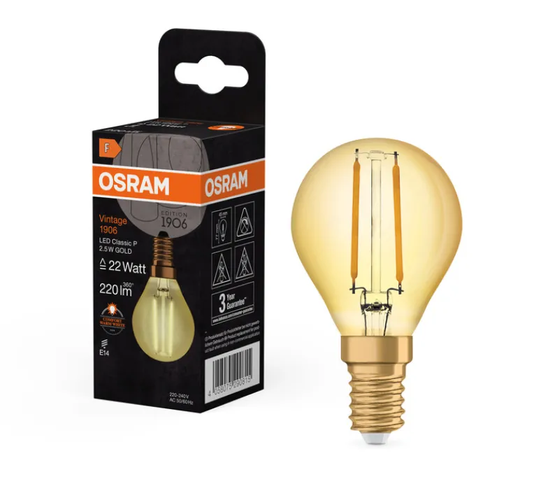 Ampoule*Osram Ampoule LED, E14,Classic P 22, , 2,5W, 2400K, 220 lm, Ø4,5cm, H7,7cm - or