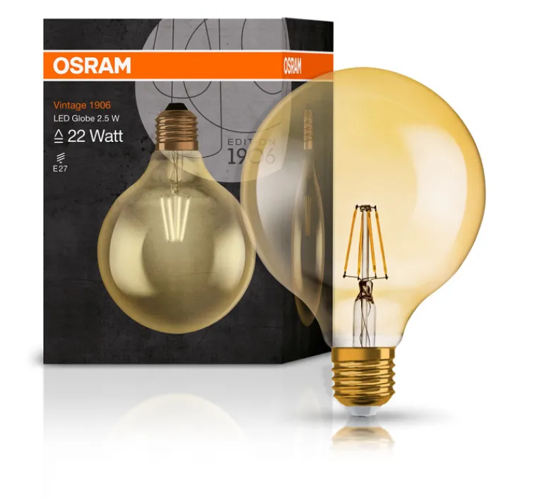 Ampoule*Osram Ampoule LED, E27,Globe 22, , 2,5W, 2400K, 220 lm, Ø12,4cm, H16,8cm - or