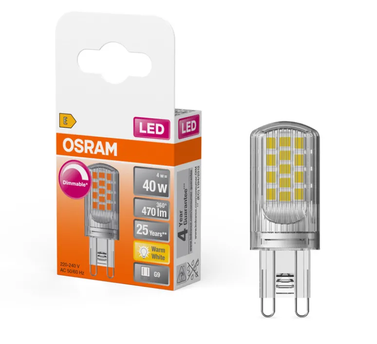 Ampoule*Osram Ampoule LED, G9, PIN 40, , dim, 2700K, 470 lm, Ø1,8cm, H5,2cm - Transparent