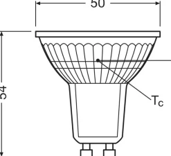 Ampoule*Osram Ampoule LED, GU10, Par 16 90 100°, classe A, , 4,7W, 2700K, 850 lm, Ø5cm, H5,4cm - transparent