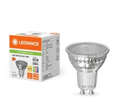 Ampoule LED, GU10, PAR16 50 36°, Transparent, dim, 3000K, 350 lm, CRI >90, Ø5cm, H5,4cm - Ledvance