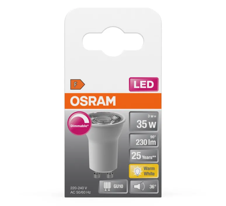 Ampoule*Osram Ampoule LED, GU10, Star Par11 35 36°, , dim, 2700K, 230 lm, Ø3,5cm, H4,8cm - blanc