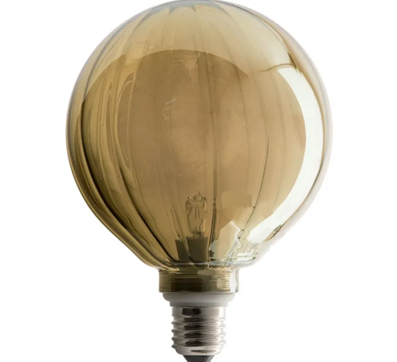 Ampoule*Zangra Ampoules, E27, verre ligné fumé, LED, 2200K, 350lm, Ø12,5cm, H17,5cm - MArron