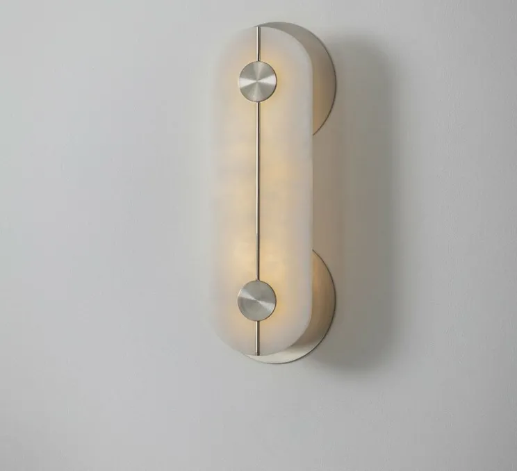 Applique, Brace Small, albâtre, nickel satiné, IP44,L16cm, H42,7cm - BERT-FRANK