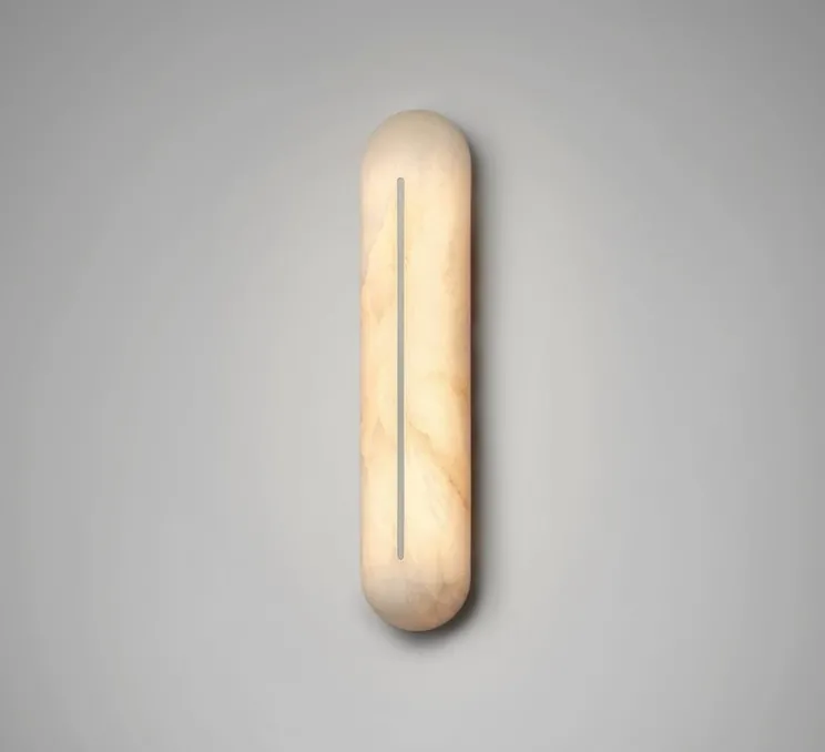 Applique de salle de bain, Hepworth, nickel et albâtre, IP44, LED, dim, 2700K, L10cm, H46cm - CTO lighting