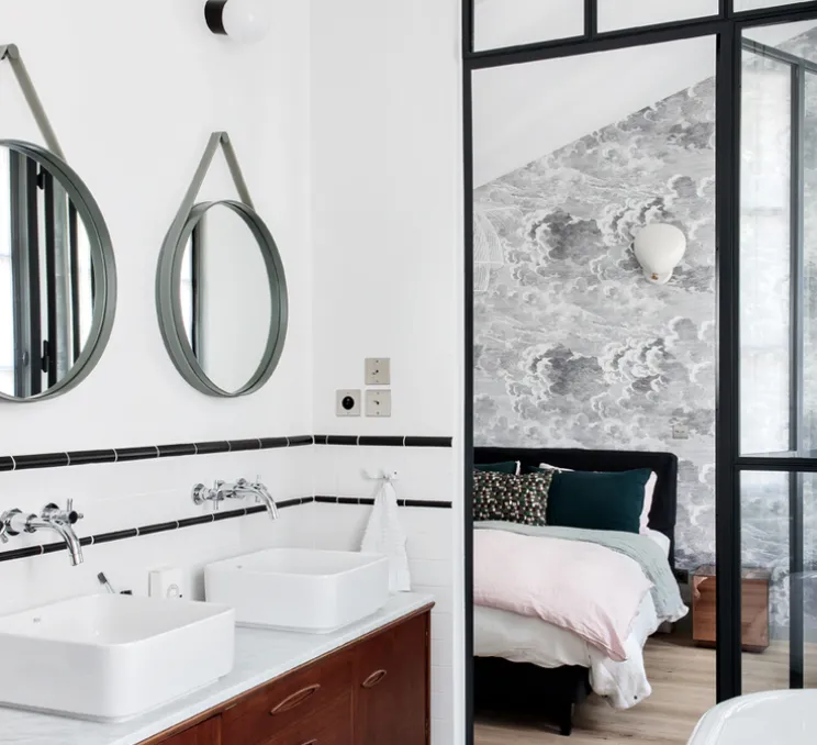 Applique de salle de bain ou extérieur, Light.o.005, avec glass003, blanc & noir, IP54, Ø12,5cm, P16,4cm - Zangra