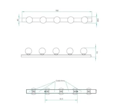 Applique*Astro Applique de salle de bain, Cabaret 5 II, , IP44, L70cm, H6,5cm - chrome poli