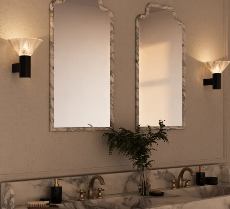 Applique de salle de bain, Torres, bronze et albâtre, IP44, L20cm, H20,7cm - CTO lighting