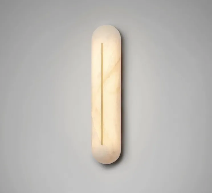 Applique de salle de bain, Hepworth, laiton et albâtre, IP44, LED, dim, 2700K, L10cm, H46cm - CTO lighting