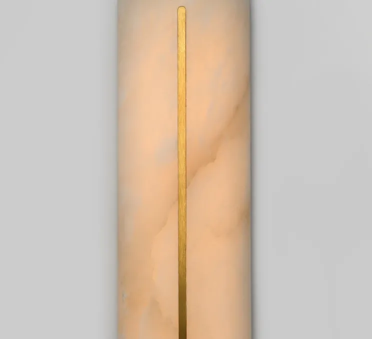 Applique de salle de bain, Hepworth, laiton et albâtre, IP44, LED, dim, 2700K, L10cm, H46cm - CTO lighting