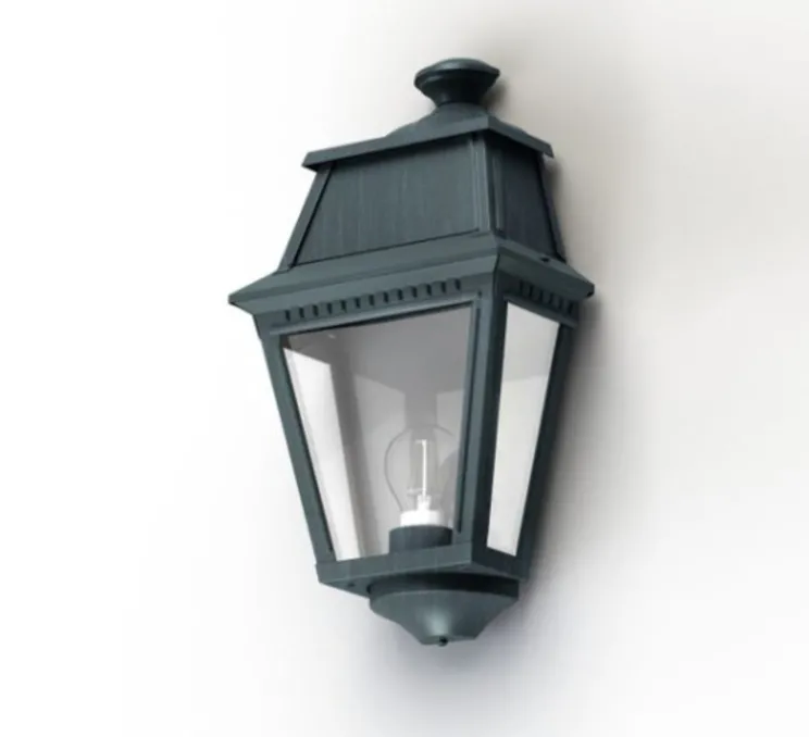 Applique d'extérieur, Avenue 2, modèle n°3, vert de gris, verre clair, IP44, L24cm, H43,6cm - Roger Pradier