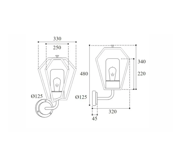 Applique*Moretti Luce Applique d'extérieur, Gemstone 3450, , IP44, L33cm, H48cm - Laiton vieilli