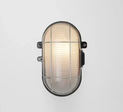 Applique d'extérieur, Hublot, bakélite et verre opalin, noir, IP54, L13,5cm, H19,5cm - Zangra