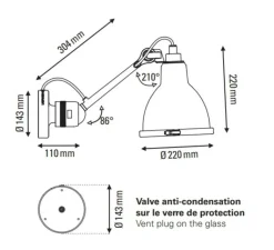 Applique*DCW éditions Paris Applique d'extérieur, Lampe Gras N°304 XL Outdoor, , IP64, L22cm, H22cm - abat-jour cuivre intérieur blanc