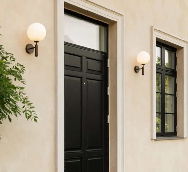 Applique*Nuura Applique d'extérieur, Miira, , IP54, Ø20cm, H35cm - bronze, globe opalin