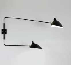 Applique double, 2 bras droits pivotants, noir, H75cm, L134cm / L97cm - Serge Mouille
