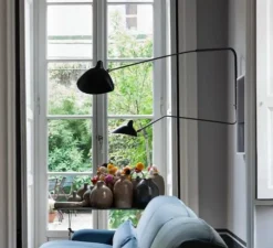 Applique double, 2 bras pivotants, 1 courbe, noir, H70cm - Serge Mouille