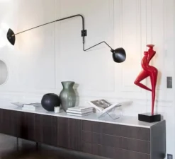 Applique double, 2 bras pivotants, 1 courbe, noir, H70cm - Serge Mouille