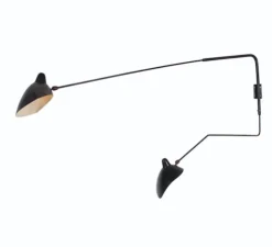 Applique double, 2 bras pivotants, 1 courbe, noir, H70cm - Serge Mouille