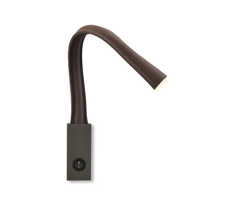 Applique, Flexiled 40, avec interrupteur, bronze brossé, simili cuir marron, LED, 2700K, 400lm, L4,6cm, H40cm - Contardi