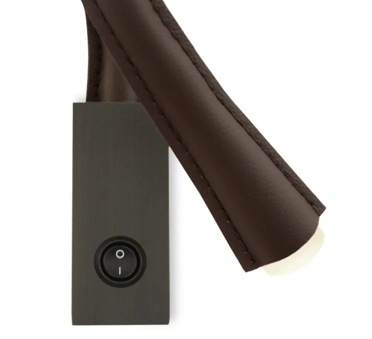 Applique, Flexiled 40, avec interrupteur, bronze brossé, simili cuir marron, LED, 2700K, 400lm, L4,6cm, H40cm - Contardi
