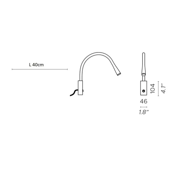 Applique, Flexiled 40, avec interrupteur, bronze brossé, simili cuir marron, LED, 2700K, 400lm, L4,6cm, H40cm - Contardi