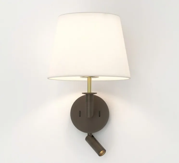 Applique, liseuse, Club Reader, bronze/laiton naturel avec abat-jour French Drum 220 en tissu blanc, E27 + LED, 2700K, 71lm, L22cm, H37,3cm - Astro