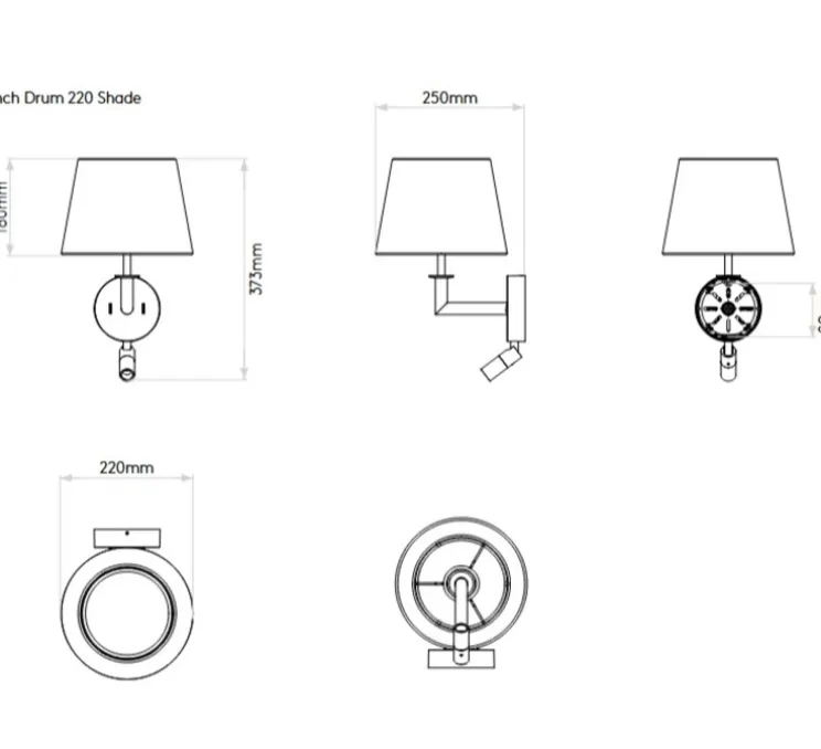 Applique, liseuse, Club Reader, bronze/laiton naturel avec abat-jour French Drum 220 en tissu blanc, E27 + LED, 2700K, 71lm, L22cm, H37,3cm - Astro