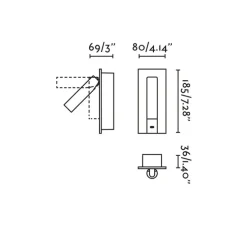 Applique liseuse en saillie / encastrable, Gabo, USB-C, noir, LED, 2700K, 394 lm, L8cm, H18,5cm - Faro
