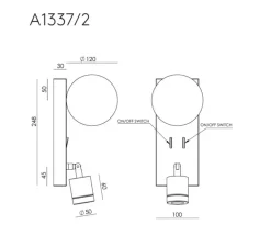 Applique, liseuse, Tea, A1337/2, noir mat, marbre noir, LED, 2700K, 300lm + 450lm, L12cm, H24,8cm - Aromas del Campo