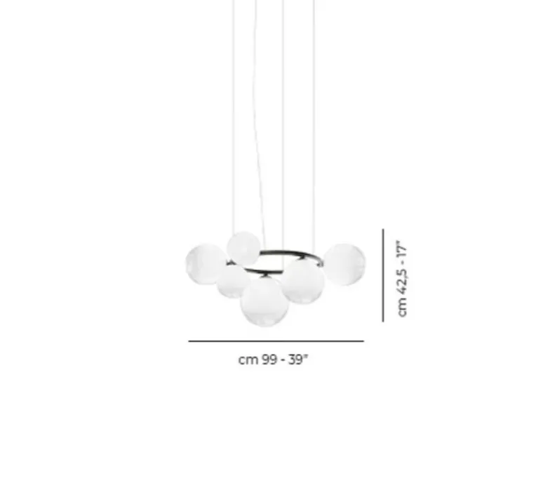 Applique*Vistosi Applique murale, PUPPET RING SP 7A, cristal transparent, noir mat, L99cm, H42,5cm - crystal transparent, noir mat