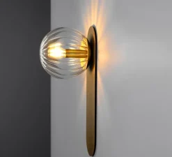 Applique*Schwung Applique murale, Adrion LG, , L15cm, H38cm - laiton, verre transparent strié