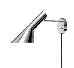 Applique*Louis Poulsen Applique murale, AJ, Acier poli inoxydable, avec câble et interrupteur, L31,8cm, H18cm - Acier poli inoxydable, avec câble noir et interrupteur