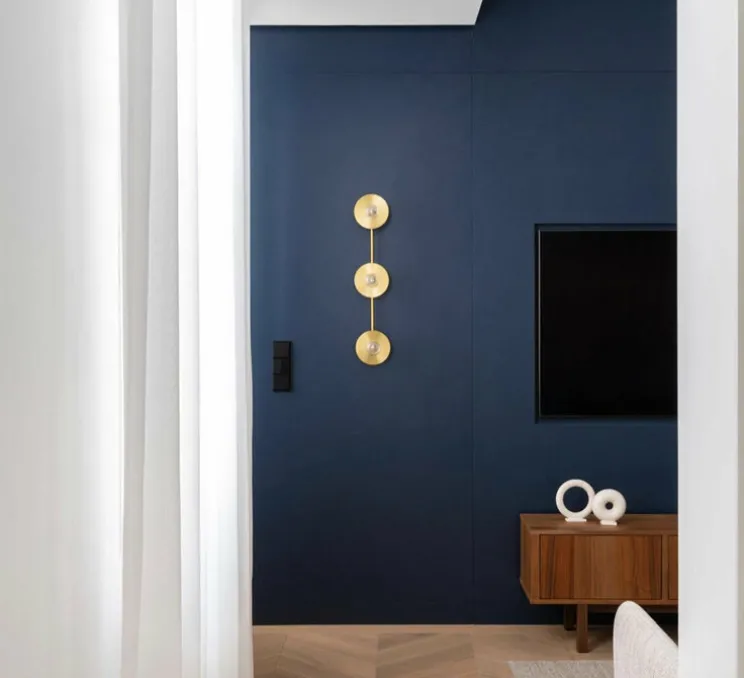 Applique murale, Alba triple, laiton, verre clair, L15cm, H105cm, Ø15cm - Contain