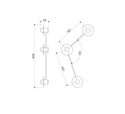 Applique*Contain Applique murale, Alba Triple Wall Angle, , L15cm, H85cm - laiton noir, verre transparent