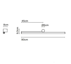 Applique*Marset Applique murale, Ambrosia A 90 left, , LED, 2700K, 1521 lm, L90cm, H9,3cm - noir