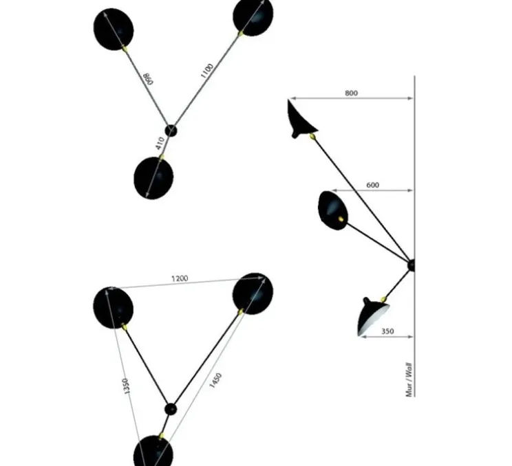 Applique murale, Araignée 3 bras fixes , blanc, H135cm - Serge Mouille