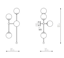 Applique*Schwung Applique murale, Armstrong 4L, , L35,2cm, H92,2cm - structure noire, globe dries